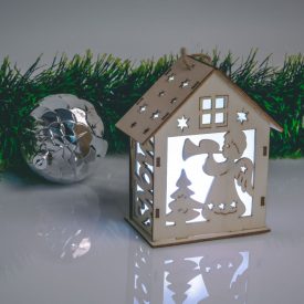   Karácsonyi LED dekor házikó - hidegfehér - fa - 6 féle - 10 x 12 x 5,6 cm